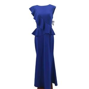 JESSICA HOWARD 10P Blue Sleeveless Ruffled Gown Maxi Dress $129 B144 *flaw